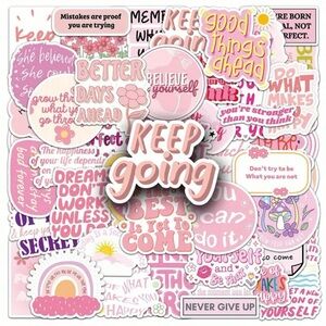 Motivational Quotes Pink Stickers Set of 50 Positive Messages